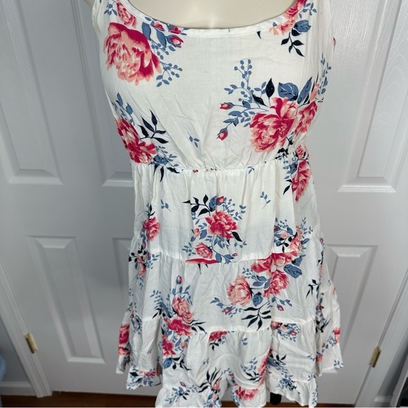 COTTON ON dress FLORAL off white MINI DRESS pink blue open back casual FLIRTY XS - Picture 7 of 7